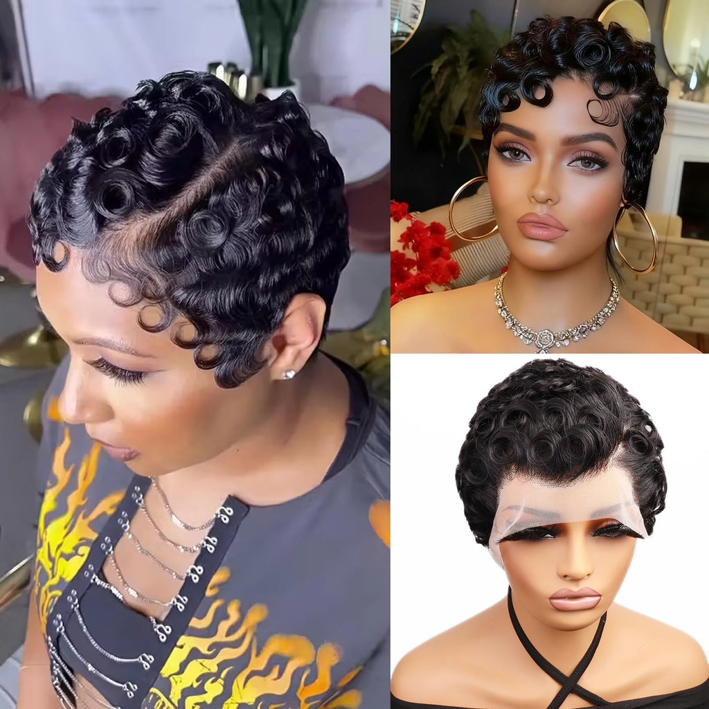 Pixie Cut Curly Wig-Short Lace Front Human Hair