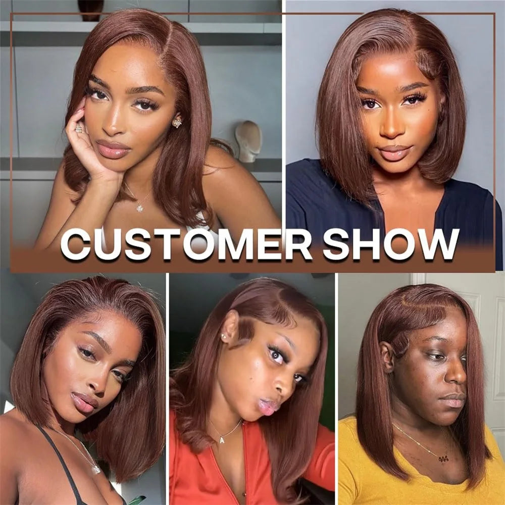 Auburn Brown Bob Wig-13x4 Lace Straight Human Hair