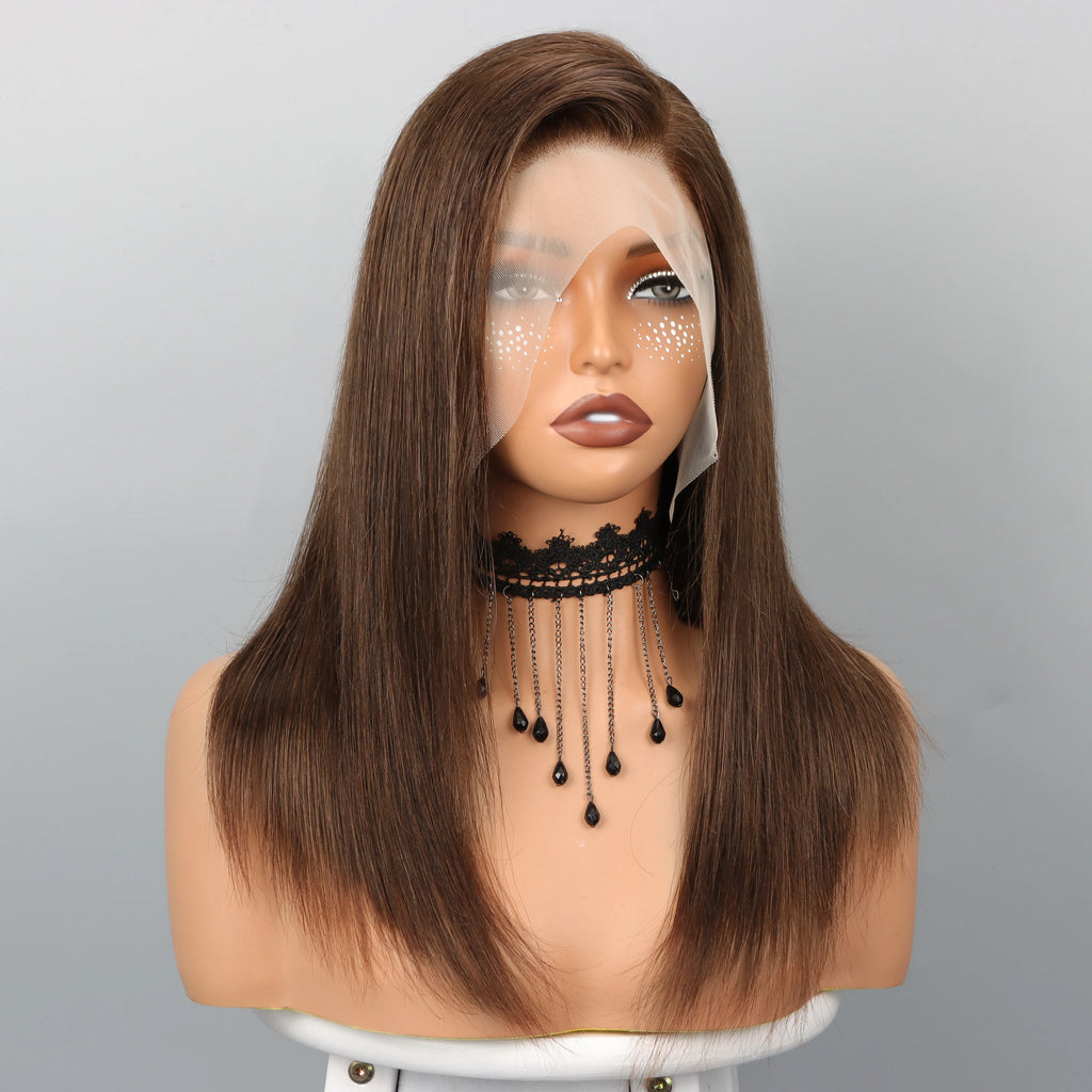 Auburn Brown Bob Wig-13x4 Lace Straight Human Hair