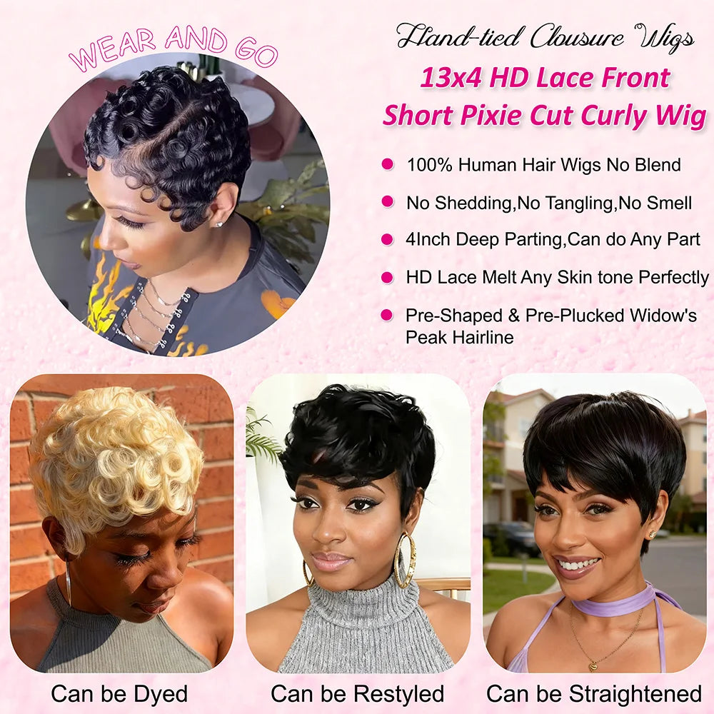 Curly Lace Frontal Wig 13x4 HD Lace Wig Human Hair Short Curly Human Hair Wigs 180% Density For Women
