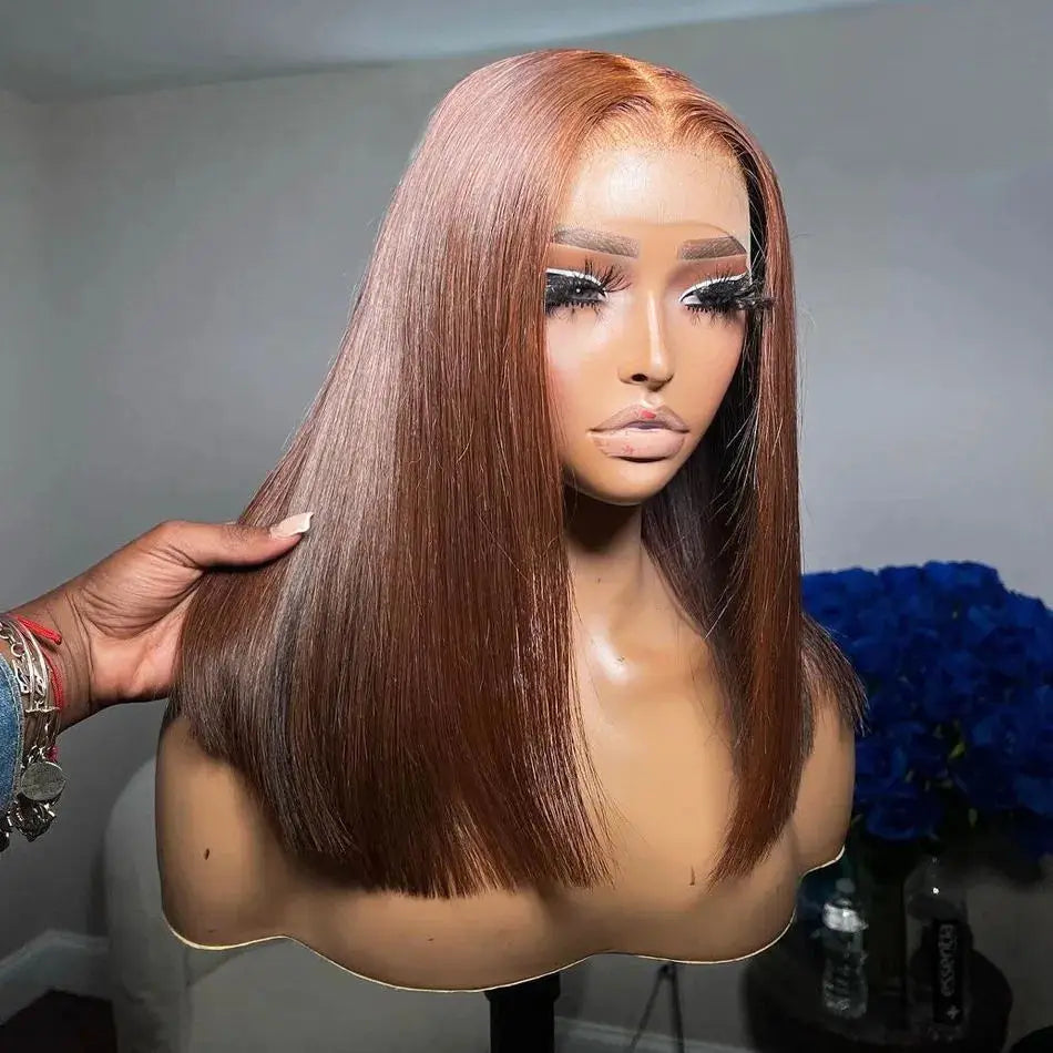 Auburn Brown Bob Wig-13x4 Lace Straight Human Hair