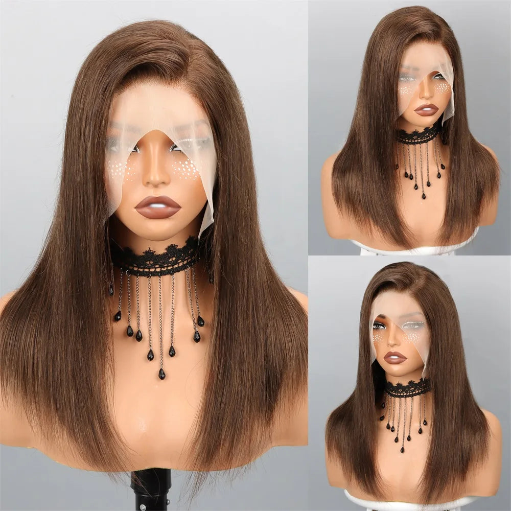 Auburn Brown Bob Wig-13x4 Lace Straight Human Hair