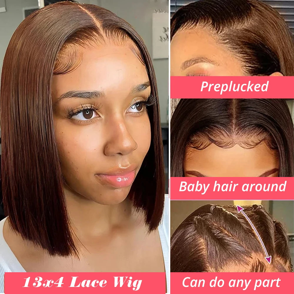 Auburn Brown Bob Wig-13x4 Lace Straight Human Hair